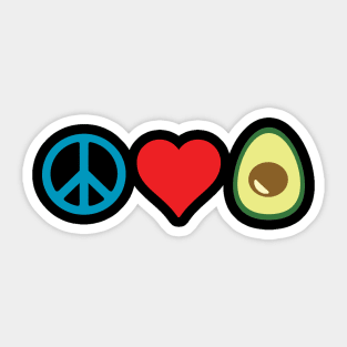 Peace, Love, Avocado (on black) Sticker